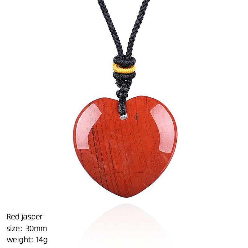 Colar de amor de cristal natural de 30Mm, pingente de coração de pêssego de pedra áspera simples para homens e mulheres do Dia dos Namorados com gravura em forma de coração de pedra natural.