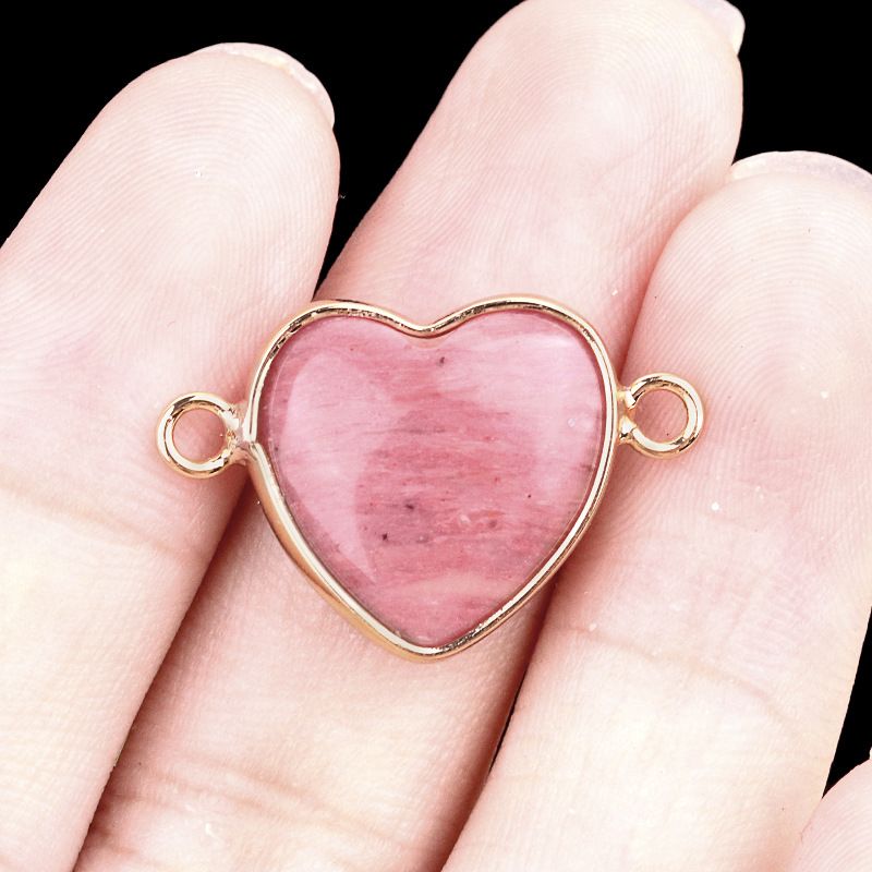 2026-15Mm conector de bainha de amor, pedra semi-preciosa natural amor duplo orifício de suspensão acessórios de jóias DIY