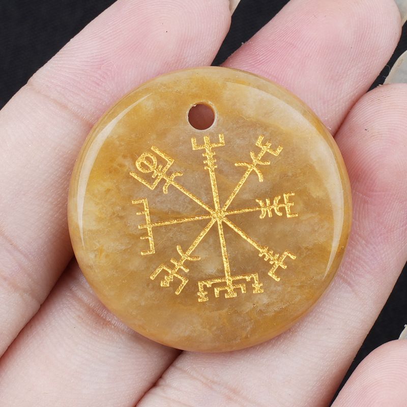 Olho de tigre de ametista natural 30mm símbolo Viking disco pingente marca de direção decoração para casa acessórios pingente
