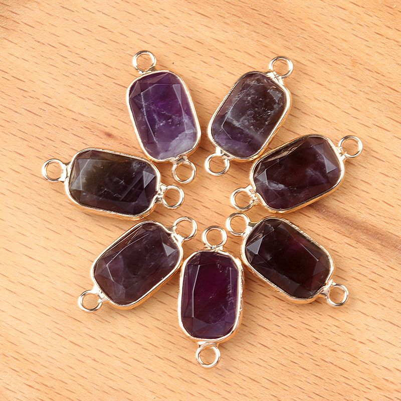 1637-Pingente de retângulo de furo duplo de cristal natural Acessórios de joias DIY Pulseira de colar Acessórios Conector
