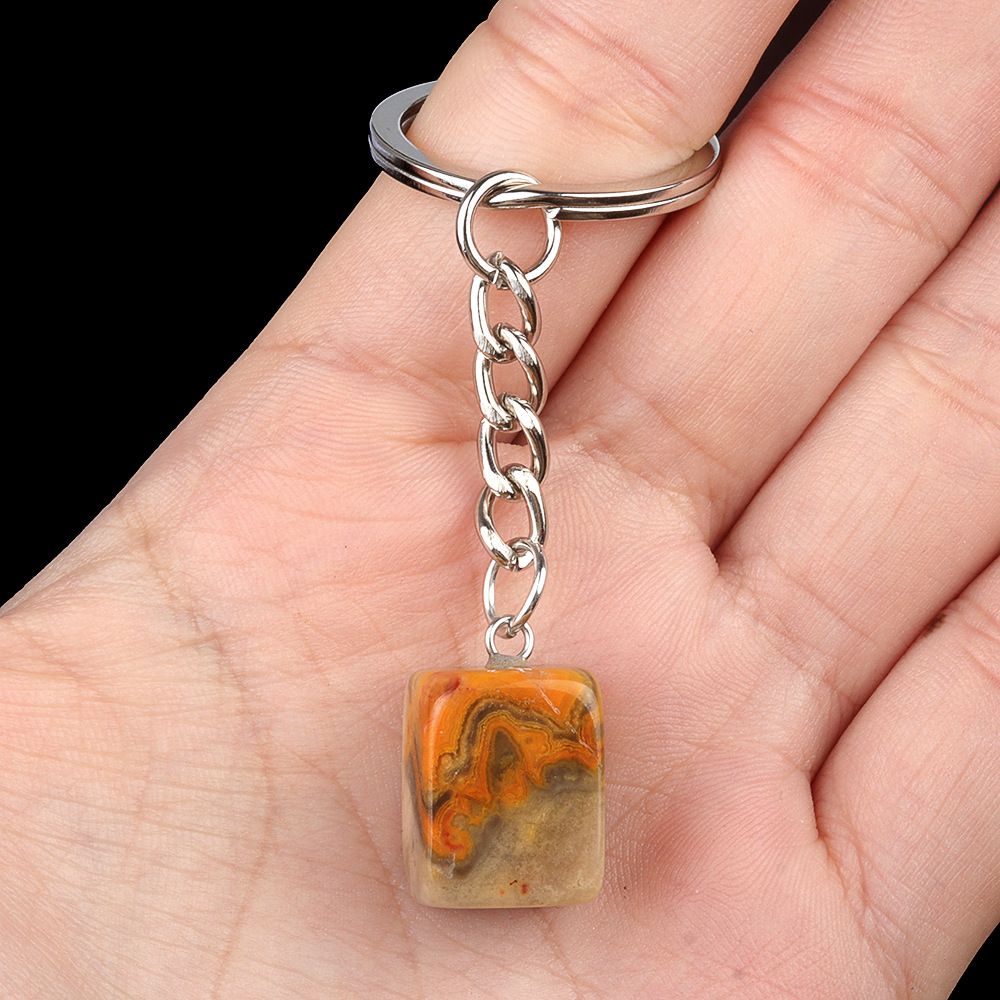 1788-Cristal Colorido Pedra Irregular 16mm Chaveiro Quadrado Comprido DIY Gem Pingente Opala