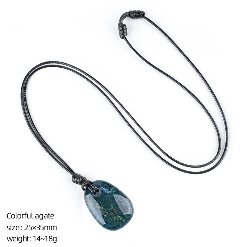 Colar de cristal natural, joias de corrente de suéter versátil retrô, corda trapezoidal tecida à mão com orifício grande, pingente de pedra áspera.