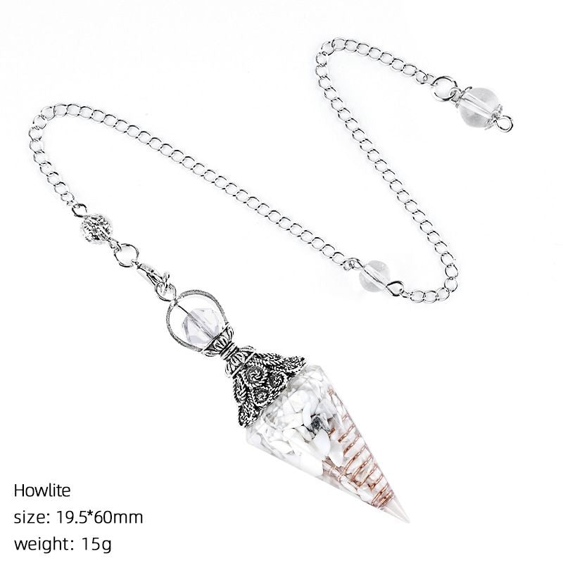 Pingente de pêndulo de cristal de resina personalizada Hexagonal Cone Rhombus Agate Gravel Yoga Meditação Freqüência Ajustável Pêndulo Epóxi