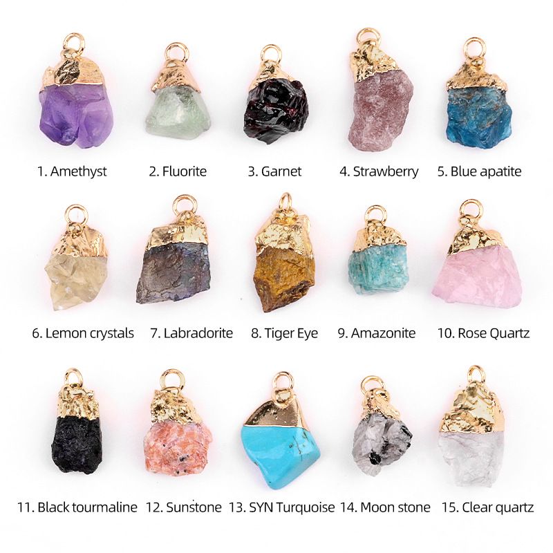 1016-Ágata de cristal pedra bruta dourada galvanizada pequeno pingente trabalho em andamento colar DIY material de jóias (cabeça de ouro)