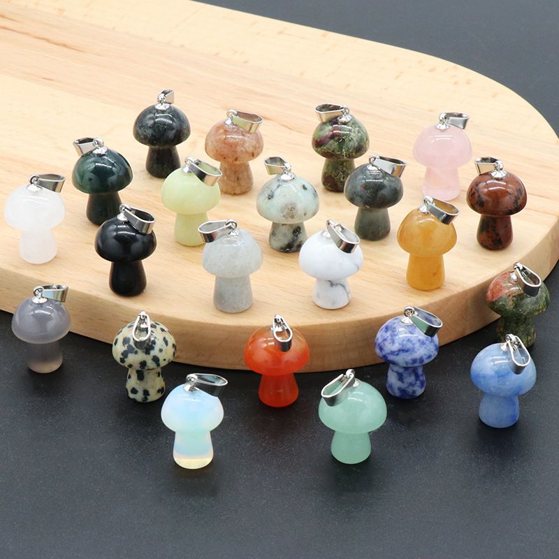 1468-Pedra de Cristal Natural 2CM Mini Pingente De Cogumelo Pequeno Colar Acessórios Pingente De Moldagem De Cogumelo DIY