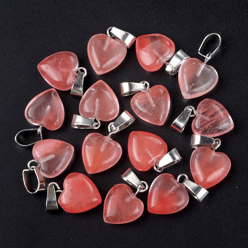 1676-13Mm pingente de amor, pingente de amor de pedra de cristal de ágata natural DIY colar em forma de coração acessórios de jóias