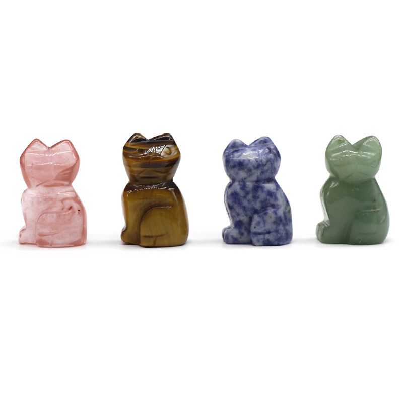 Ágata de cristal pedra semipreciosa, gato gravado 1,3 polegadas animal gravado 12 ornamentos de cores mistas