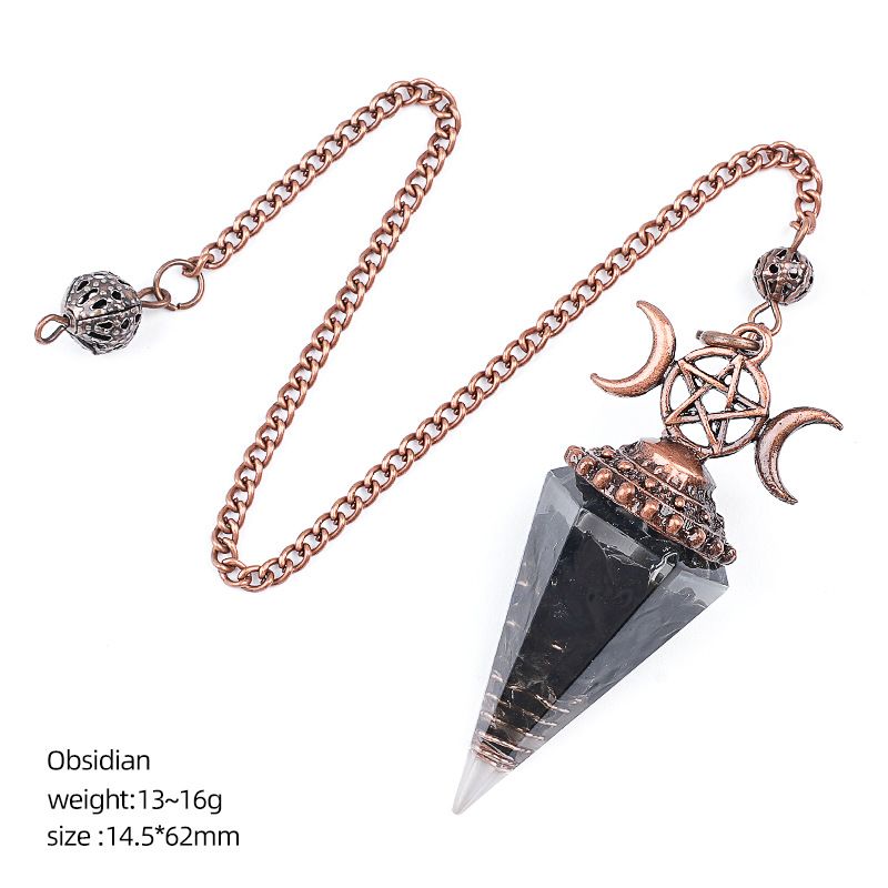 Pingente de pêndulo de cristal natural Triatlo vermelho antigo Hexagonal Cone Yoga Meditação Pêndulo de resina de frequência ajustável