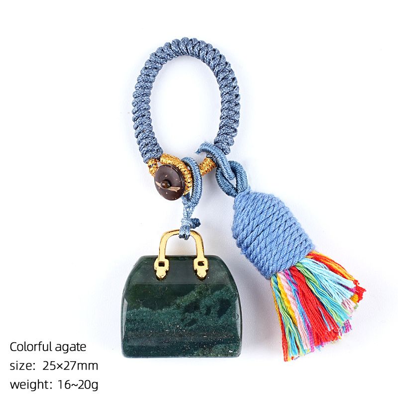 2485 Pedra natural semi-preciosa saco chaveiro criativo mão-tecido carro roupas acessórios cristal ágata pingente