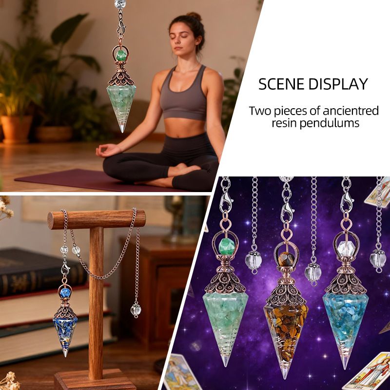 Cristal Pêndulo Cascalho Epóxi Cobre Antigo Ponta Única Hexagonal Cone Yoga Acessórios de Meditação Pêndulo de Freqüência Ajustável
