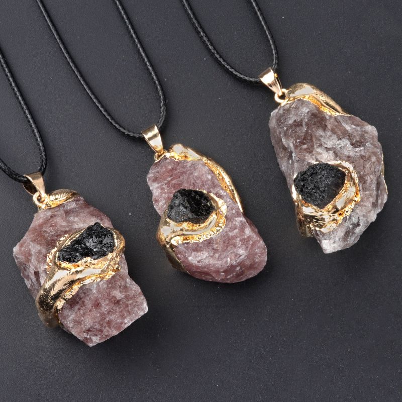 20 ~ 40Mm cristal dourado pingente de pedra áspera de cristal multicolorido colar irregular acessórios de jóias