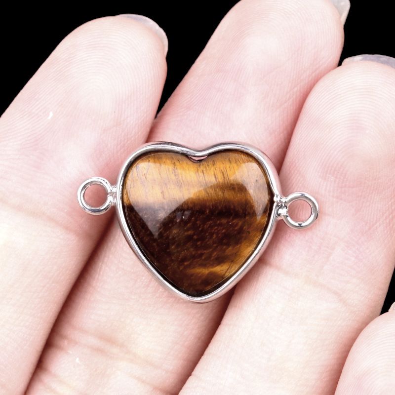 2026-15Mm conector de bainha de amor, pedra semi-preciosa natural amor duplo orifício de suspensão acessórios de jóias DIY