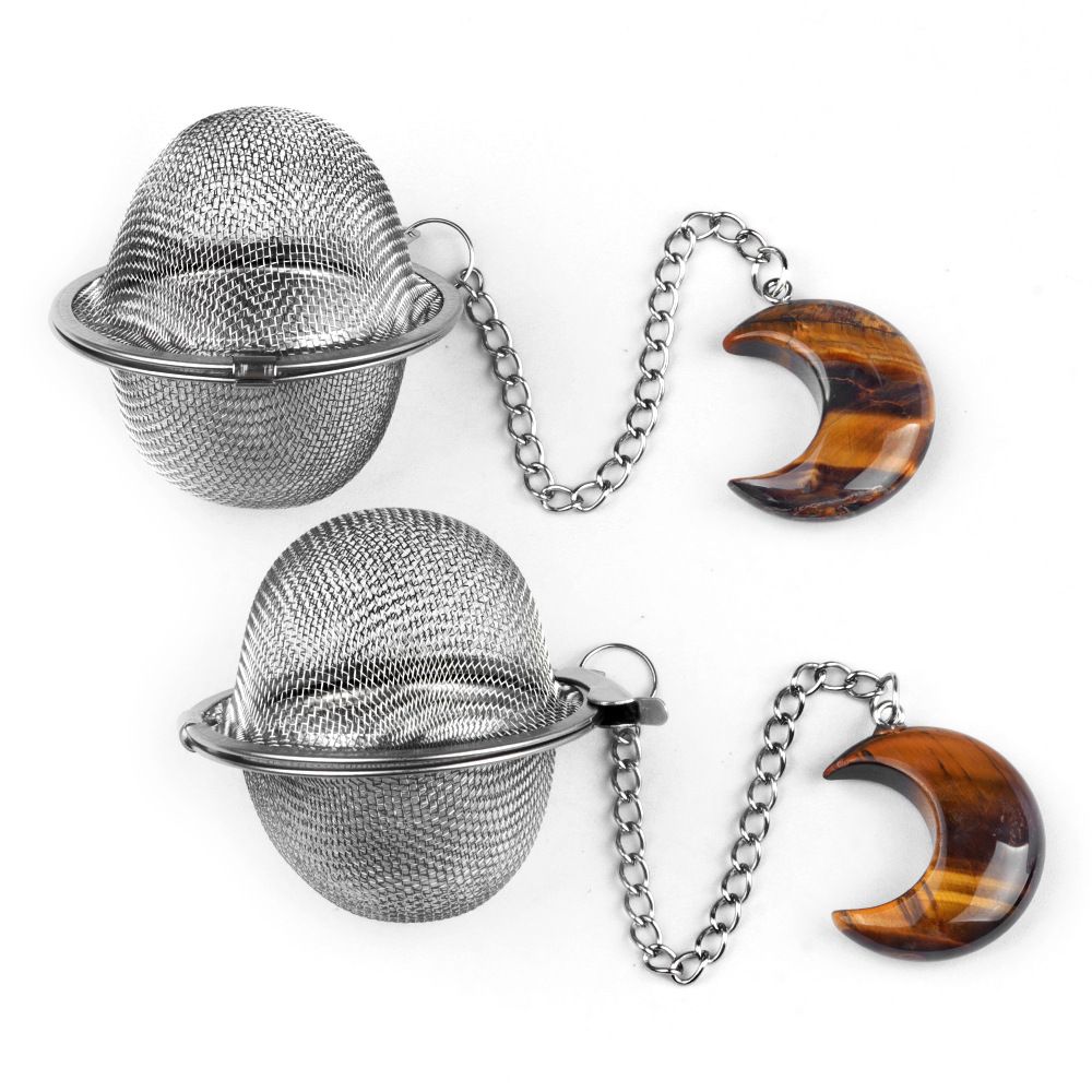1789-Moon Tea Filter, Natural Crystal Agate Stone 304 Stainless Steel Tea Filter Sopa Hot Pot
