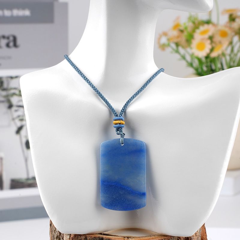Pingente de marca retangular de jade de cristal natural seguro colar de jóias estilo chinês local cênico atacado