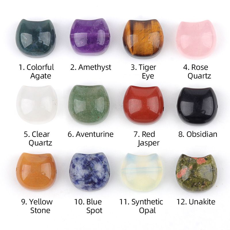2309-Buraco horizontal sem rosto cabeça de gato contas soltas pó natural cristal ametista olho de tigre gato pulseira DIY colar acessórios
