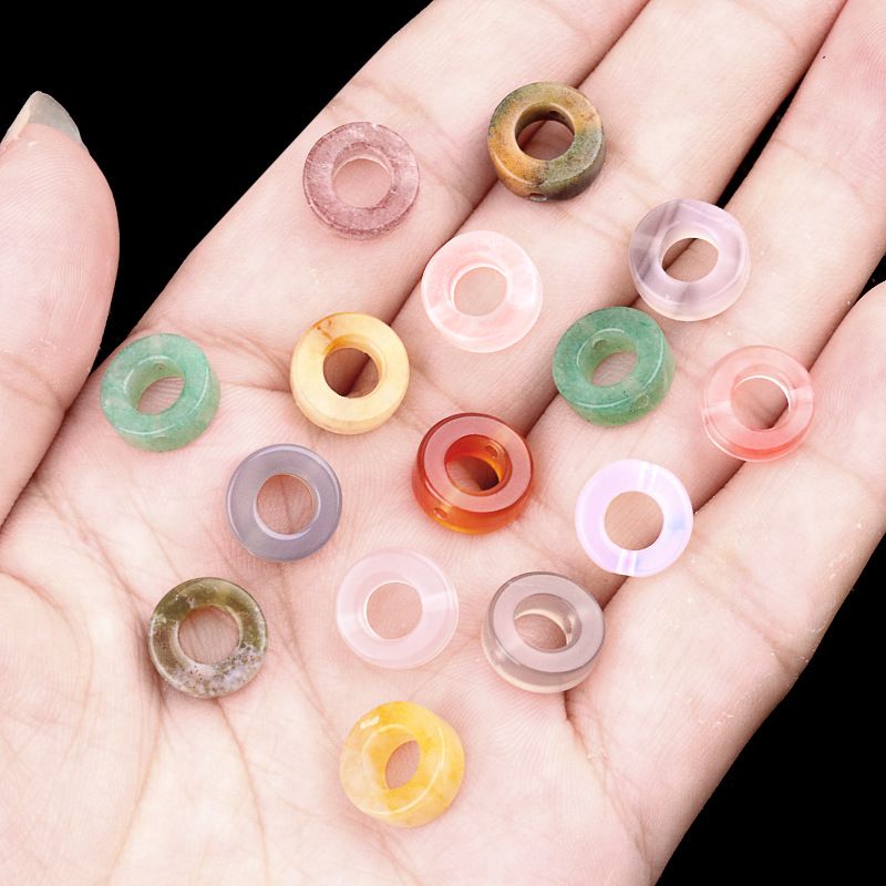 2053-Pedra de cristal natural ágata círculo oco contas soltas Pingente DIY colar pulseira acessórios contas