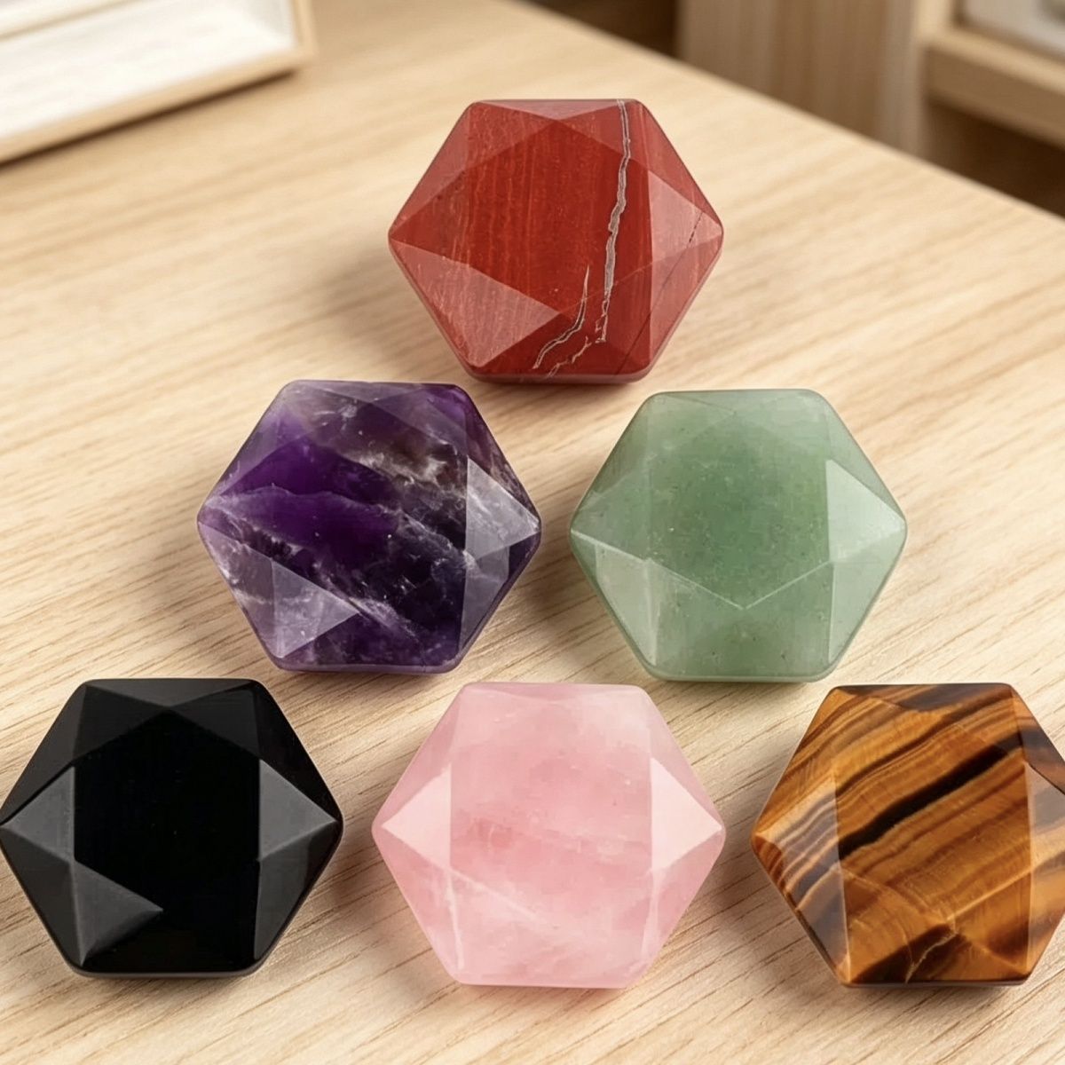 Vendas diretas de fábrica hexagrama de pedra de cristal natural acessórios de jóias ágata dupla face não porosa David estrela alça de pedra nua