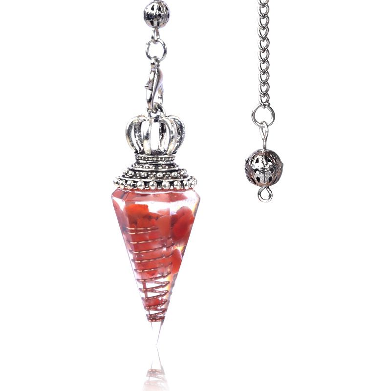 1645-Pêndulo de alma, pêndulo de resina de cascalho cristal, pêndulo de chakra cônico hexagonal