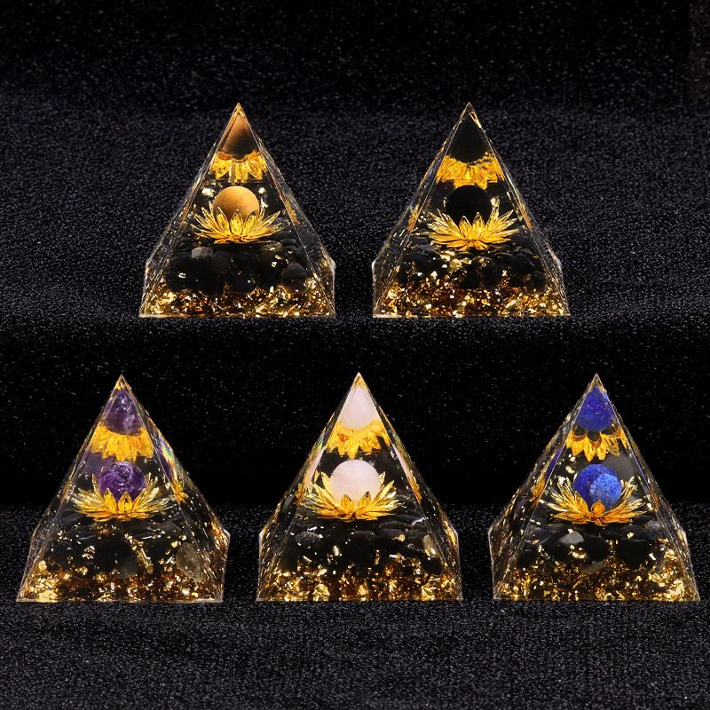 Nova pirâmide de 5cm bola de lótus cascalho cola pirâmide artesanato ornamento