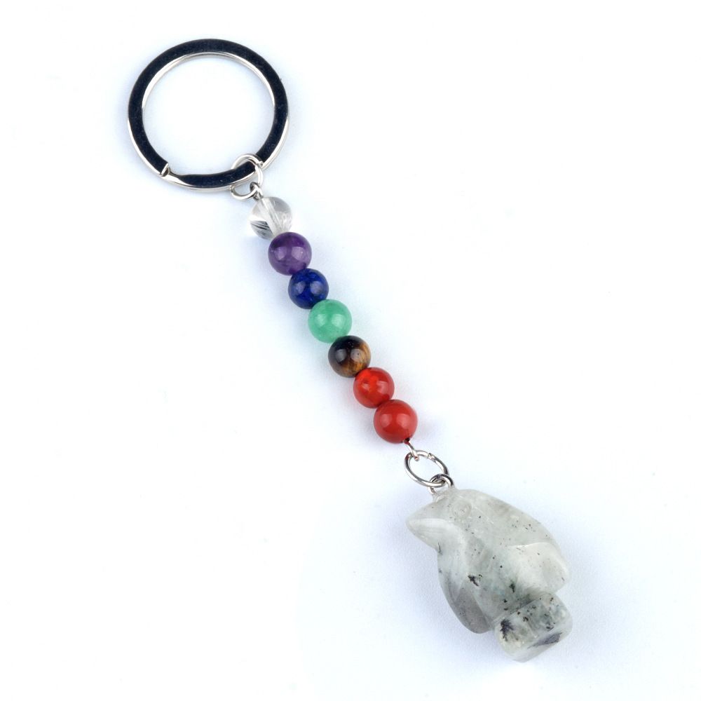 1961-Chaveiro de pinguim de pedra de cristal colorido, pingente de jóias de chakra, pingente de chaveiro de animal pequeno