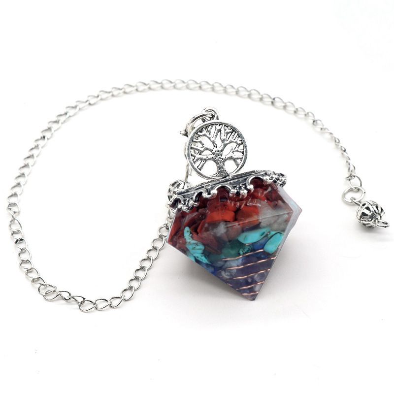 1413-Pêndulo em forma de diamante resina de ágata de cristal natural cascalho pêndulo em forma de diamante