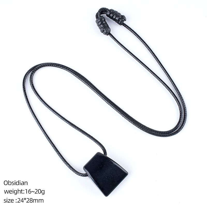 Colar de machado de cristal retro ajustado à mão tecido corda suéter corrente grande buraco trapezoidal ágata pingente de pedra