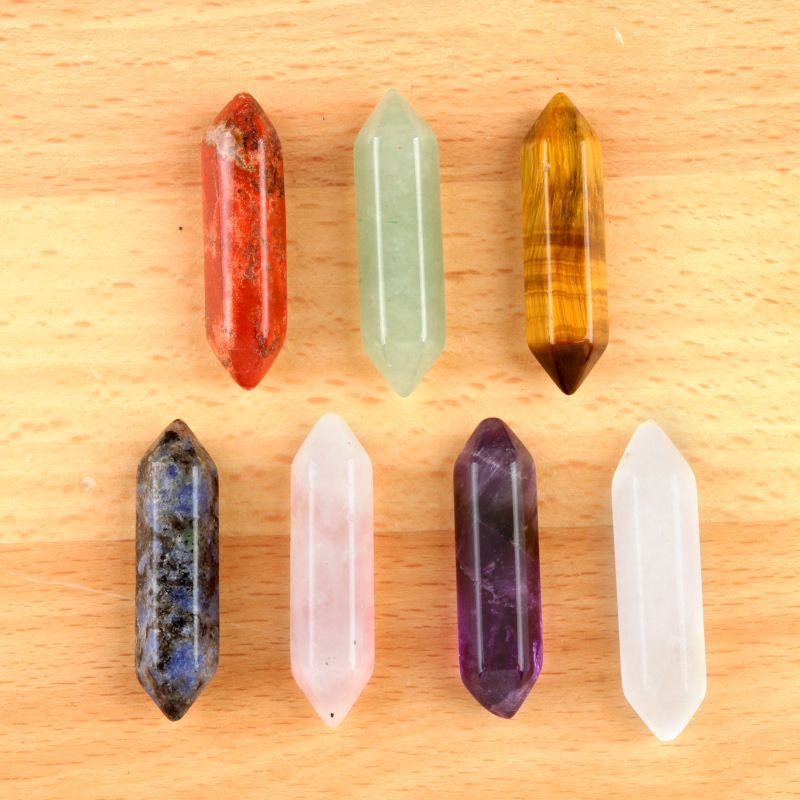1629-Sete veios coluna hexagonal pontiaguda simples 7 pcs um pacote de pedra de cristal natural 32mm conjunto de coluna hexagonal de pedra colorida