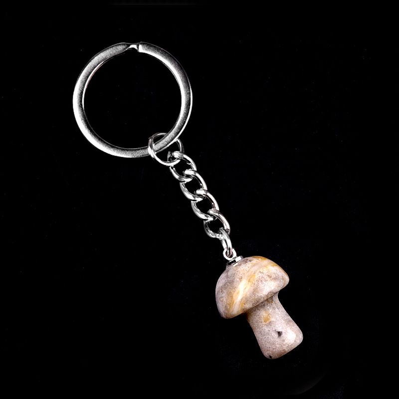1324-Pedra de cristal natural de ágata 2cm pequeno cogumelo chaveiro pingente bonito saco de jóias pingente pequeno presente