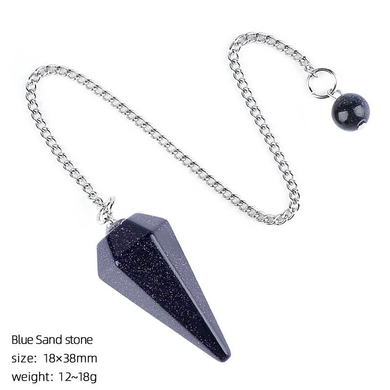 Pingente de pêndulo de cristal natural 38 mm Pedra preciosa de cone hexagonal com corrente Yoga Meditação Pêndulo de frequência ajustável