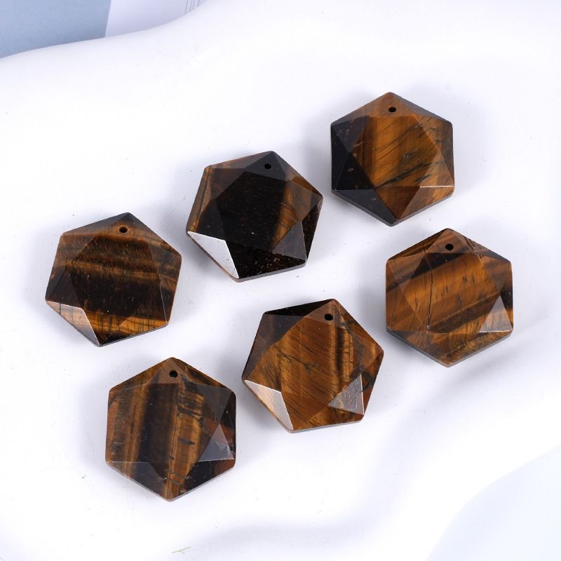 Acessórios de pingente de hexagrama de cristal natural Agate perfurado corte geométrico grande satélite colar de pedra