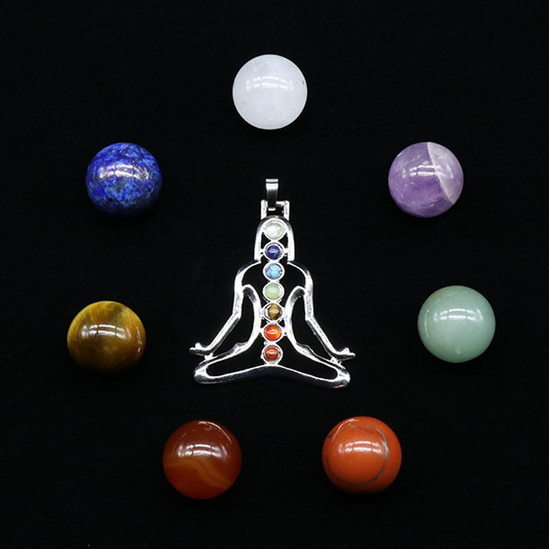 711-Conjunto de Pedra Colorida de Cristal Natural Ágata 20MM Ball 7 Boxes, Chakra Yoga Stone