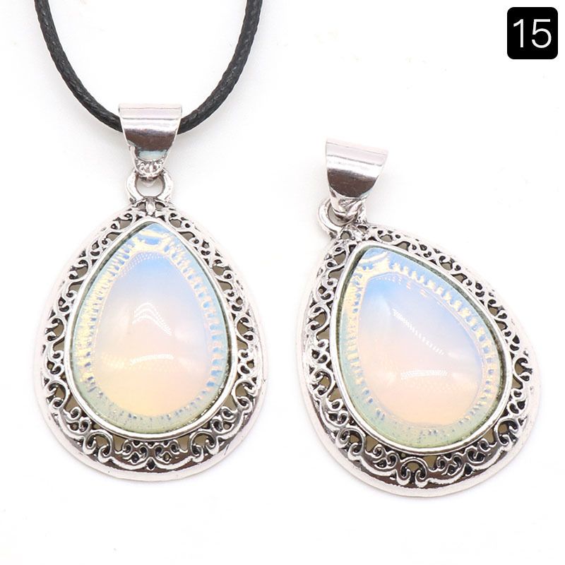1185-Pingente de gota de água de pedra semipreciosa de ágata de cristal, liga incrustada, colar de concha de abalone lápis-lazúli