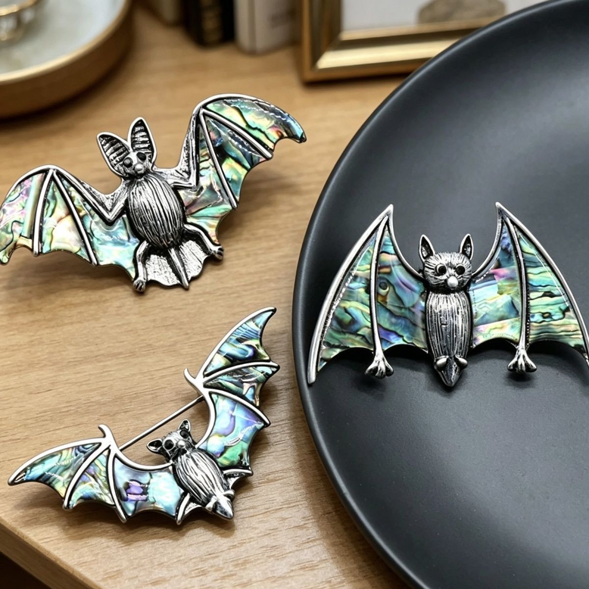 1533-AbaloneShell Abalone Shell Bat Broche Colar, liga incrustada Shell Pingente
