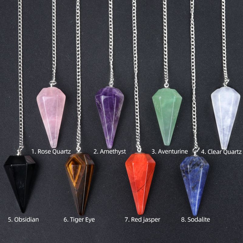 Pêndulo 1749-38Mm, pêndulo de pedra de cristal natural polida pingente de coluna hexagonal DIY
