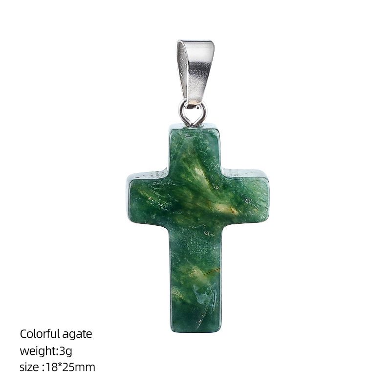 Pingente de cruz de cristal natural Acessórios de moda europeus e americanos pedra áspera polida colar de cruz de pedra semipreciosa
