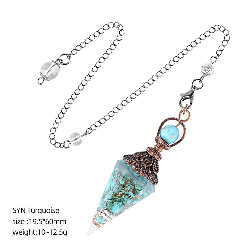 Cristal Pêndulo Cascalho Epóxi Cobre Antigo Ponta Única Hexagonal Cone Yoga Acessórios de Meditação Pêndulo de Freqüência Ajustável