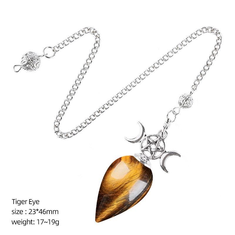 Pêndulo de cristal natural com corrente modelo mensal de gota de água yoga meditação frequência ajustável pêndulo de pedra natural
