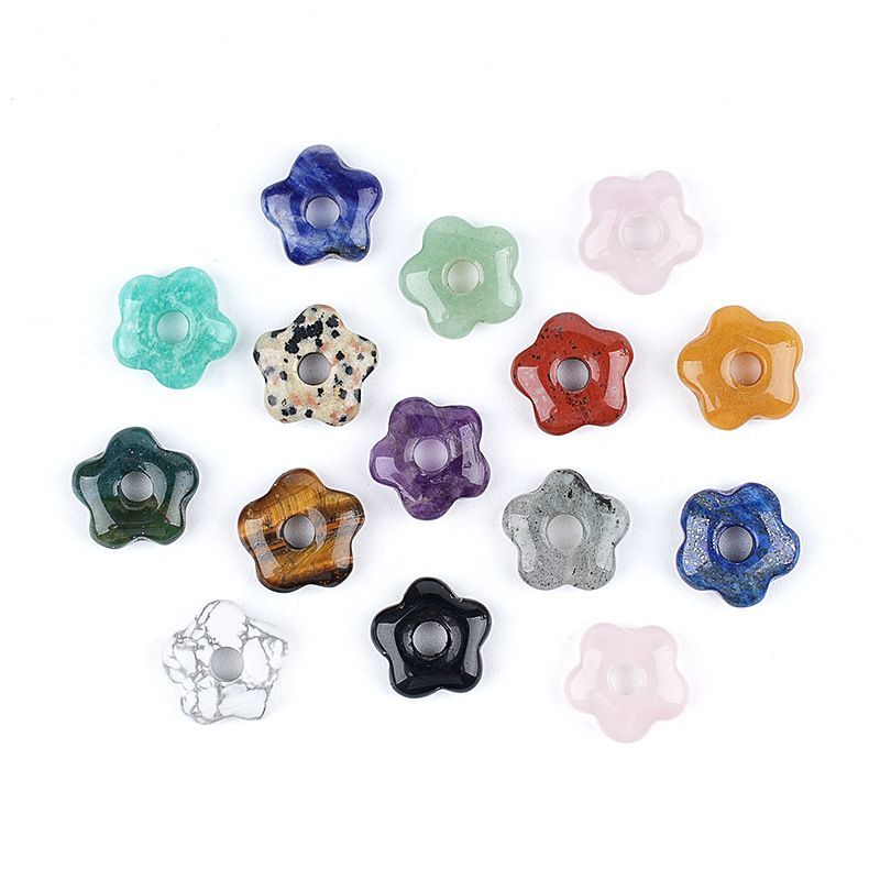 2478  15Mm buraco 4 pingente de flor de cristal natural DIY pulseira colar artesanal roupas acessórios de flor de cinco pétalas de ágata originais