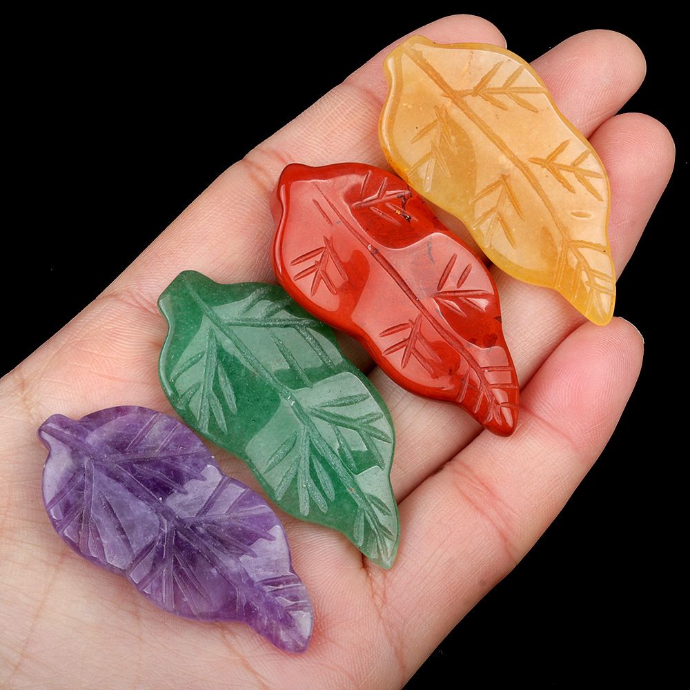 1782-47Mm folhas, cristal natural ágata pedra gravada pena material decorativo DIY folha acessórios de jóias