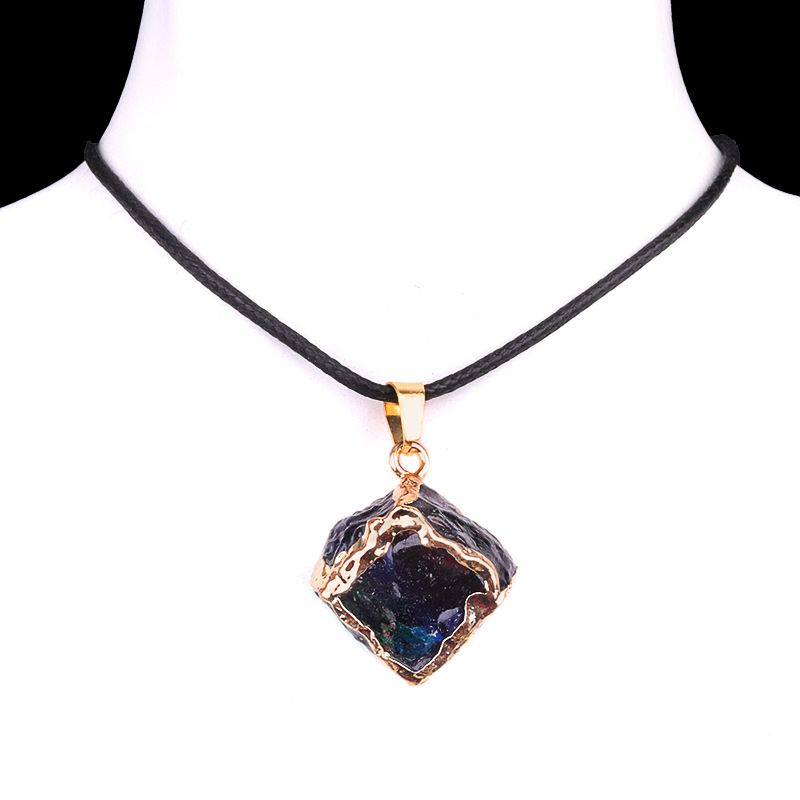 2012-Imitação de cristal de pedra áspera quadrado galvanoplastia pingente de cor, colar de cubo de açúcar de cristal artificial pingente de jóias DIY