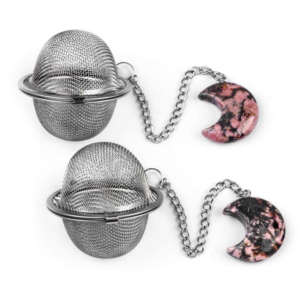 1789-Moon Tea Filter, Natural Crystal Agate Stone 304 Stainless Steel Tea Filter Sopa Hot Pot