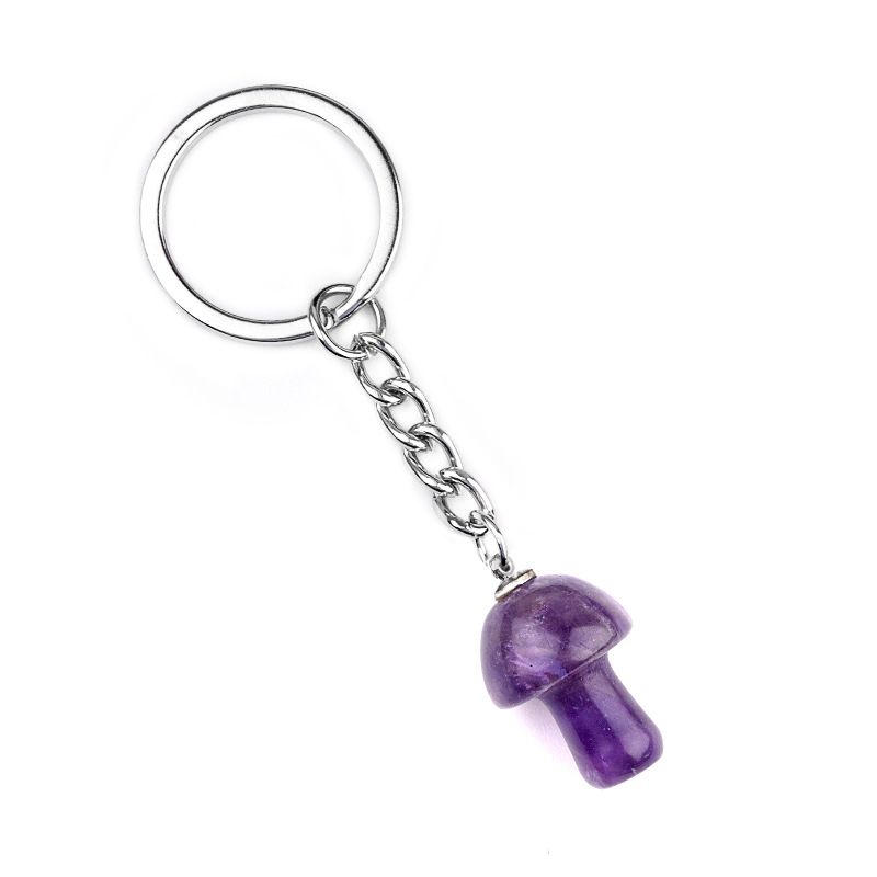 1324-Pedra de cristal natural de ágata 2cm pequeno cogumelo chaveiro pingente bonito saco de jóias pingente pequeno presente