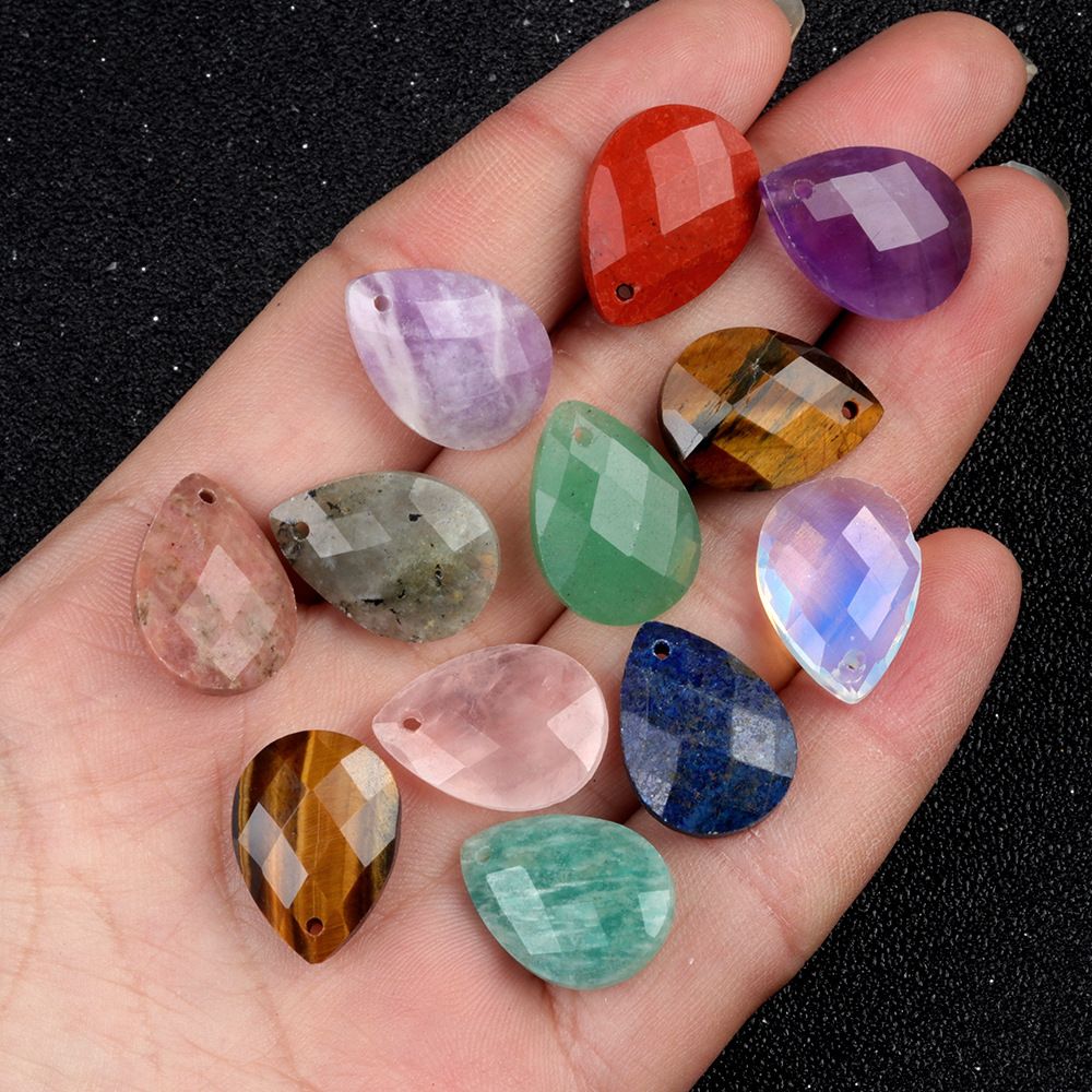1799-Pedra de ágata de cristal natural 13x18mm pingente de gota de água plana cortada DIY colar brincos acessórios de jóias