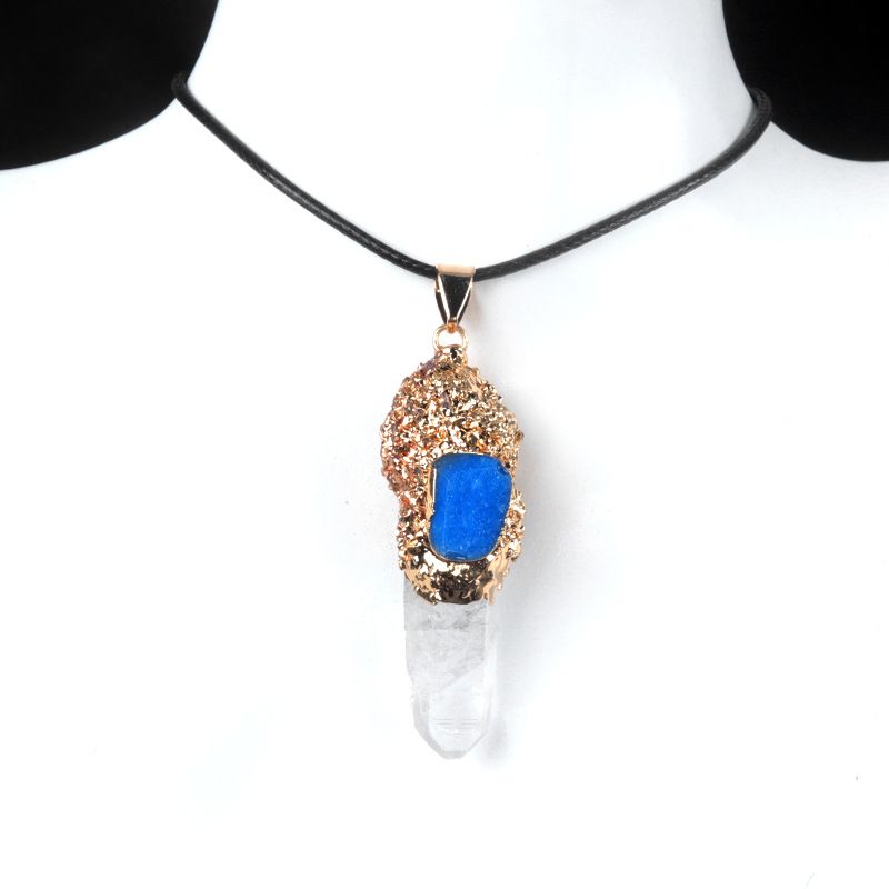 1757-Cristal branco natural pilar de pedra áspera pingente dourado pilar de cristal irregular incrustado acessórios de colar multicolorido