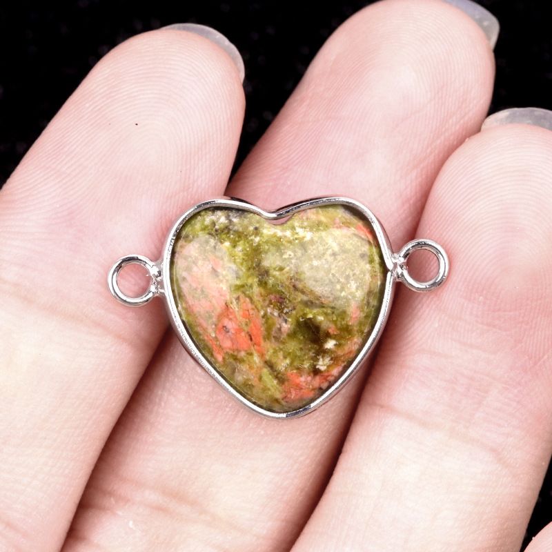 2026-15Mm conector de bainha de amor, pedra semi-preciosa natural amor duplo orifício de suspensão acessórios de jóias DIY