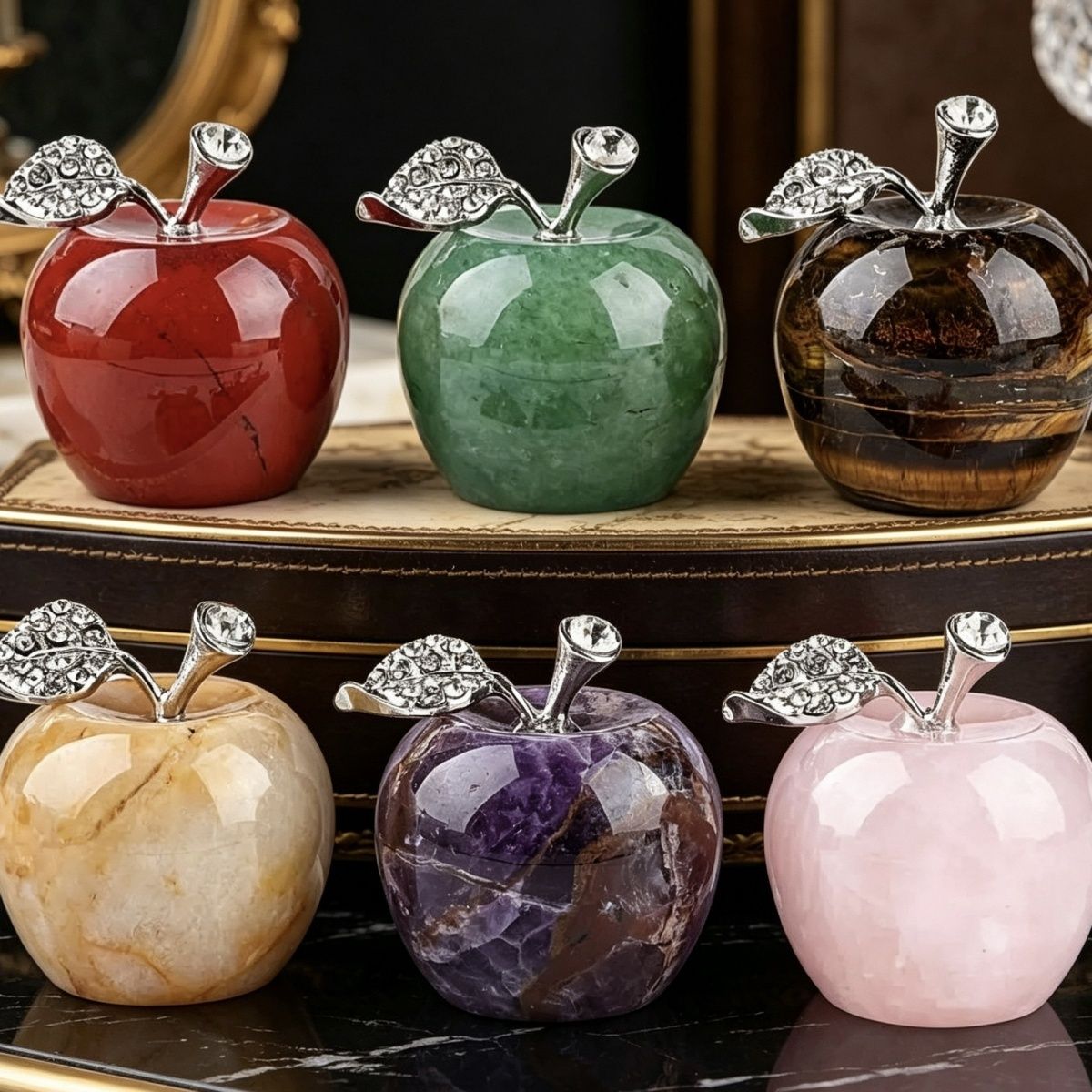 30Mm de cristal natural ornamento de maçã grande transfronteiriço Home Desktop Crafts Véspera de Natal Jade Apple