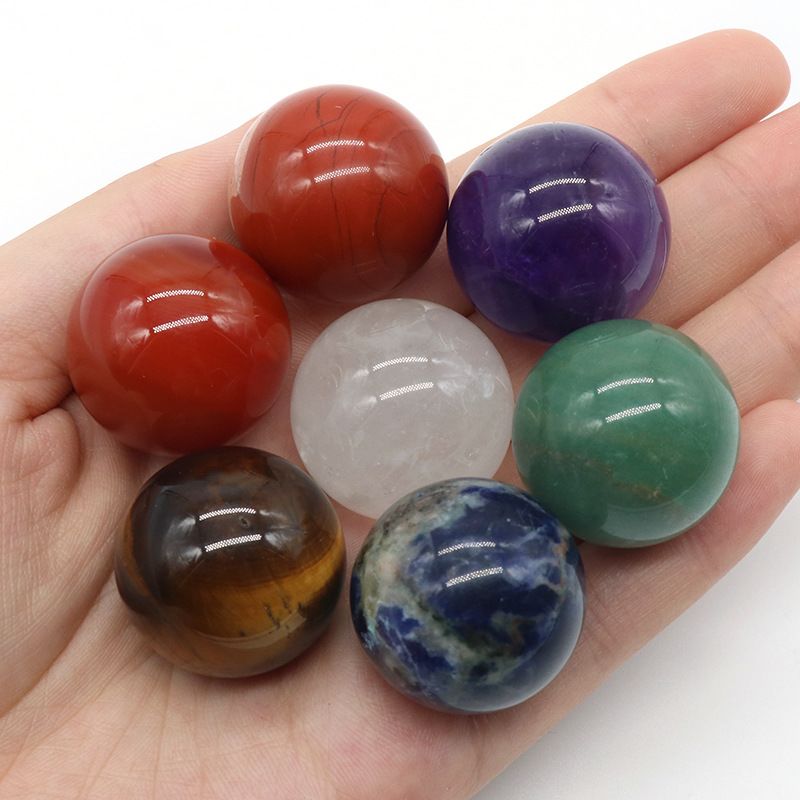 Grande bola de pedra colorida de 25mmchakela, 7 pedras de jade de ágata de cristal natural, ornamento de pedra de ioga de chakra.