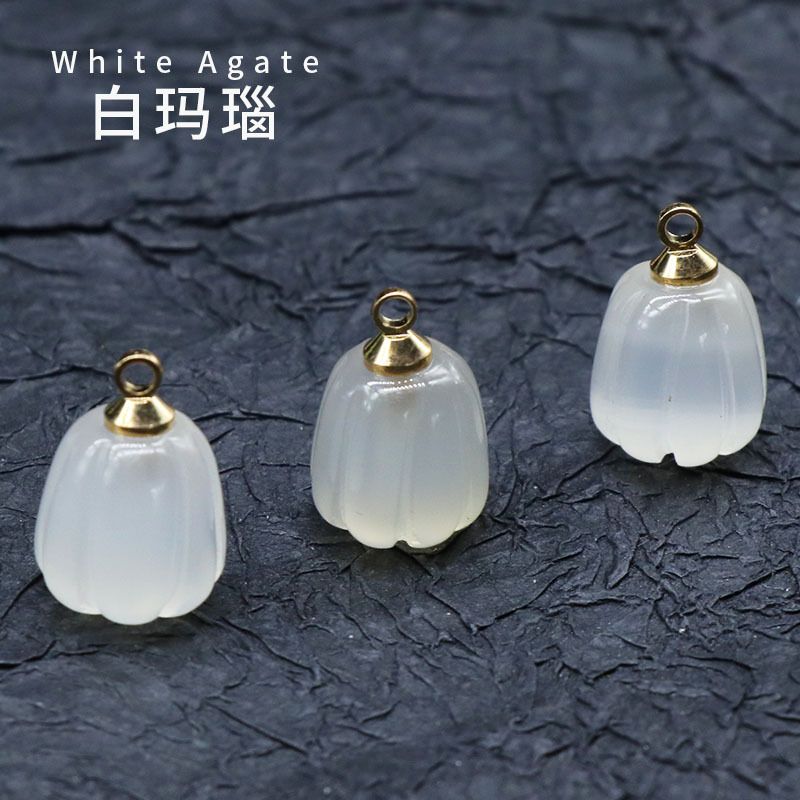 Cristal natural ágata jade gravado pequeno pingente de flor de abóbora DIY pulseira colar brincos acessórios de jóias
