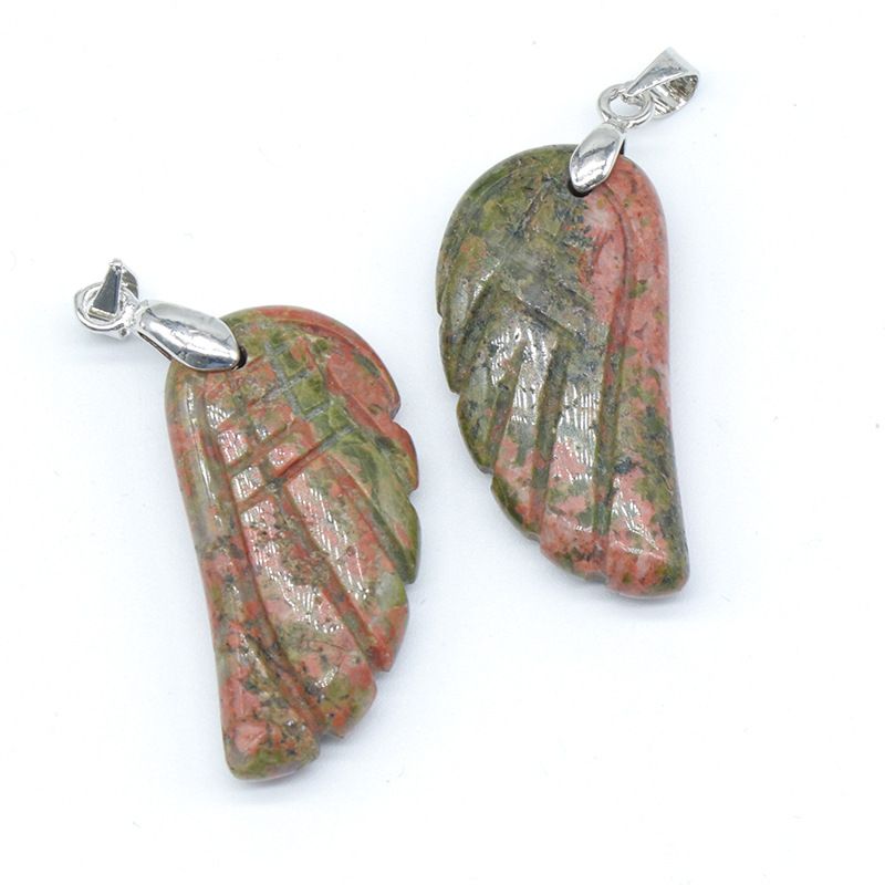 1608-32Mm pingente de asa, pedra de ágata de cristal natural gravado pingente de asa DIY acessórios de jóias