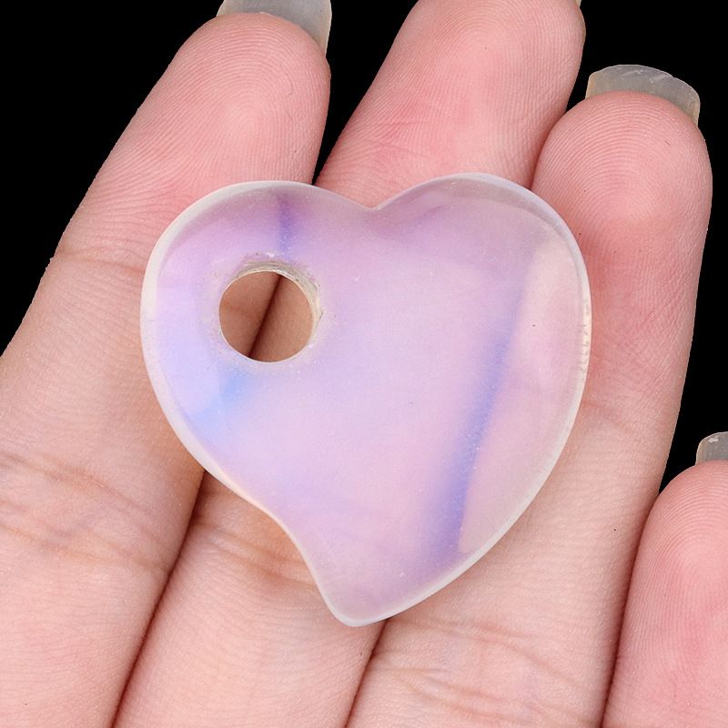 2186-Roxo rosa cristal branco 30mm grande buraco amor olho de tigre pedra buraco torto pêssego coração pingente acessórios de jóias DIY